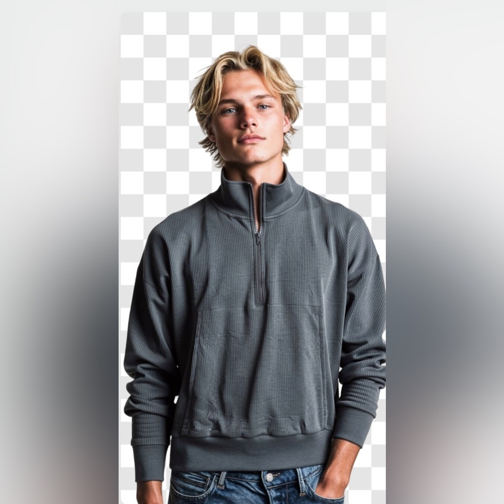 nwt-Casual Gray Half-Zip 
Golf Ribbed Fleece Mock Neck‎ Pullover